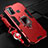 Silicone Matte Finish and Plastic Back Cover Case with Magnetic Finger Ring Stand S01 for Oppo A32 Red