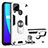 Silicone Matte Finish and Plastic Back Cover Case with Magnetic Finger Ring Stand S01 for Realme C15 White