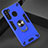Silicone Matte Finish and Plastic Back Cover Case with Magnetic Finger Ring Stand S01 for Samsung Galaxy A21 Blue