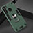 Silicone Matte Finish and Plastic Back Cover Case with Magnetic Finger Ring Stand S01 for Samsung Galaxy A21 Green