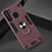 Silicone Matte Finish and Plastic Back Cover Case with Magnetic Finger Ring Stand S01 for Samsung Galaxy A21 Red Wine