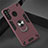 Silicone Matte Finish and Plastic Back Cover Case with Magnetic Finger Ring Stand S01 for Samsung Galaxy A21 Red Wine