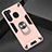 Silicone Matte Finish and Plastic Back Cover Case with Magnetic Finger Ring Stand S01 for Samsung Galaxy A21 Rose Gold