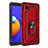 Silicone Matte Finish and Plastic Back Cover Case with Magnetic Finger Ring Stand S01 for Samsung Galaxy M01 Core Red
