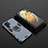 Silicone Matte Finish and Plastic Back Cover Case with Magnetic Finger Ring Stand S01 for Samsung Galaxy S22 Ultra 5G