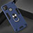 Silicone Matte Finish and Plastic Back Cover Case with Magnetic Finger Ring Stand S01 for Xiaomi Redmi 9C NFC Navy Blue
