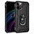 Silicone Matte Finish and Plastic Back Cover Case with Magnetic Finger Ring Stand S02 for Apple iPhone 12 Pro Max Black
