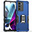 Silicone Matte Finish and Plastic Back Cover Case with Magnetic Finger Ring Stand S02 for Motorola Moto Edge S30 5G Blue