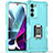 Silicone Matte Finish and Plastic Back Cover Case with Magnetic Finger Ring Stand S02 for Motorola Moto Edge S30 5G Cyan