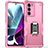 Silicone Matte Finish and Plastic Back Cover Case with Magnetic Finger Ring Stand S02 for Motorola Moto Edge S30 5G Hot Pink