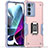 Silicone Matte Finish and Plastic Back Cover Case with Magnetic Finger Ring Stand S02 for Motorola Moto Edge S30 5G Pink