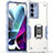 Silicone Matte Finish and Plastic Back Cover Case with Magnetic Finger Ring Stand S02 for Motorola Moto Edge S30 5G White