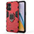 Silicone Matte Finish and Plastic Back Cover Case with Magnetic Finger Ring Stand S02 for OnePlus Nord N20 5G Red