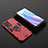 Silicone Matte Finish and Plastic Back Cover Case with Magnetic Finger Ring Stand S02 for Oppo Reno7 Pro 5G Red