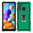 Silicone Matte Finish and Plastic Back Cover Case with Magnetic Finger Ring Stand S02 for Samsung Galaxy A21 Green
