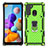 Silicone Matte Finish and Plastic Back Cover Case with Magnetic Finger Ring Stand S02 for Samsung Galaxy A21 Matcha Green
