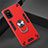 Silicone Matte Finish and Plastic Back Cover Case with Magnetic Finger Ring Stand S02 for Samsung Galaxy A41 Red