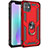 Silicone Matte Finish and Plastic Back Cover Case with Magnetic Finger Ring Stand S04 for Apple iPhone 11 Red