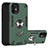 Silicone Matte Finish and Plastic Back Cover Case with Magnetic Finger Ring Stand S05 for Apple iPhone 12 Midnight Green