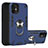 Silicone Matte Finish and Plastic Back Cover Case with Magnetic Finger Ring Stand S05 for Apple iPhone 12 Mini Navy Blue