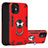 Silicone Matte Finish and Plastic Back Cover Case with Magnetic Finger Ring Stand S05 for Apple iPhone 12 Mini Red