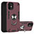 Silicone Matte Finish and Plastic Back Cover Case with Magnetic Finger Ring Stand S05 for Apple iPhone 12 Mini Red Wine