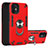 Silicone Matte Finish and Plastic Back Cover Case with Magnetic Finger Ring Stand S05 for Apple iPhone 12 Red