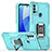 Silicone Matte Finish and Plastic Back Cover Case with Magnetic Finger Ring Stand S05 for Motorola Moto E20 Cyan