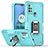 Silicone Matte Finish and Plastic Back Cover Case with Magnetic Finger Ring Stand S05 for Motorola Moto G10 Power Cyan