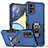 Silicone Matte Finish and Plastic Back Cover Case with Magnetic Finger Ring Stand S05 for Motorola Moto G22 Blue