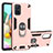 Silicone Matte Finish and Plastic Back Cover Case with Magnetic Finger Ring Stand S05 for Samsung Galaxy A71 5G Pink