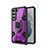 Silicone Matte Finish and Plastic Back Cover Case with Magnetic Finger Ring Stand S05 for Samsung Galaxy S21 FE 5G Purple
