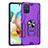 Silicone Matte Finish and Plastic Back Cover Case with Magnetic Finger Ring Stand S06 for Samsung Galaxy A71 5G Purple