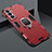 Silicone Matte Finish and Plastic Back Cover Case with Magnetic Finger Ring Stand S08 for Samsung Galaxy S21 FE 5G