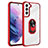 Silicone Matte Finish and Plastic Back Cover Case with Magnetic Finger Ring Stand S09 for Samsung Galaxy S21 Plus 5G Red