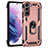Silicone Matte Finish and Plastic Back Cover Case with Magnetic Finger Ring Stand T02 for Samsung Galaxy S21 5G Rose Gold