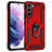 Silicone Matte Finish and Plastic Back Cover Case with Magnetic Finger Ring Stand T02 for Samsung Galaxy S21 FE 5G Red