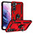 Silicone Matte Finish and Plastic Back Cover Case with Magnetic Finger Ring Stand T03 for Samsung Galaxy S21 FE 5G Red