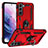 Silicone Matte Finish and Plastic Back Cover Case with Magnetic Finger Ring Stand T03 for Samsung Galaxy S21 Plus 5G Red