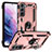Silicone Matte Finish and Plastic Back Cover Case with Magnetic Finger Ring Stand T03 for Samsung Galaxy S22 5G Rose Gold