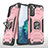 Silicone Matte Finish and Plastic Back Cover Case with Magnetic Finger Ring Stand T04 for Samsung Galaxy S21 5G