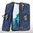 Silicone Matte Finish and Plastic Back Cover Case with Magnetic Finger Ring Stand T04 for Samsung Galaxy S21 5G Blue
