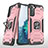 Silicone Matte Finish and Plastic Back Cover Case with Magnetic Finger Ring Stand T04 for Samsung Galaxy S21 Plus 5G