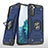 Silicone Matte Finish and Plastic Back Cover Case with Magnetic Finger Ring Stand T04 for Samsung Galaxy S23 Plus 5G Blue