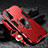 Silicone Matte Finish and Plastic Back Cover Case with Magnetic Finger Ring Stand T06 for Samsung Galaxy S21 FE 5G Red