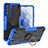 Silicone Matte Finish and Plastic Back Cover Case with Magnetic Finger Ring Stand T08 for Samsung Galaxy S21 FE 5G Blue