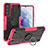 Silicone Matte Finish and Plastic Back Cover Case with Magnetic Finger Ring Stand T08 for Samsung Galaxy S22 5G Hot Pink