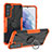 Silicone Matte Finish and Plastic Back Cover Case with Magnetic Finger Ring Stand T08 for Samsung Galaxy S22 5G Orange