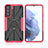 Silicone Matte Finish and Plastic Back Cover Case with Magnetic Finger Ring Stand T09 for Samsung Galaxy S21 5G
