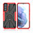 Silicone Matte Finish and Plastic Back Cover Case with Magnetic Finger Ring Stand T09 for Samsung Galaxy S21 FE 5G